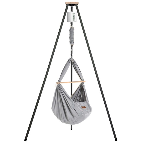 Spring cradle with tepee and motor Bio Grey sheep wool anthracite motor white