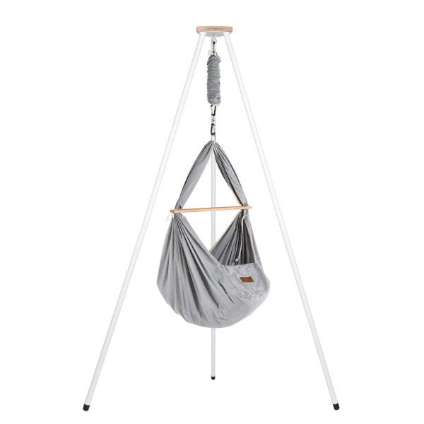 Feather cradle Bio Grey with sheep wool and white teepee